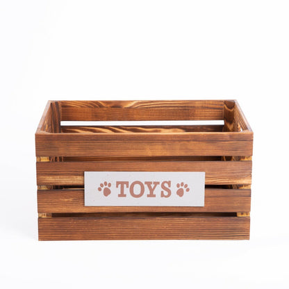 Paw Print Dog Toys Chest Storage Collection Box Wooden Crates Gift Hampers