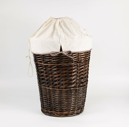 Wicker Laundry Basket Hamper With Cotton Liner Drawstring Close Bathroom Storage