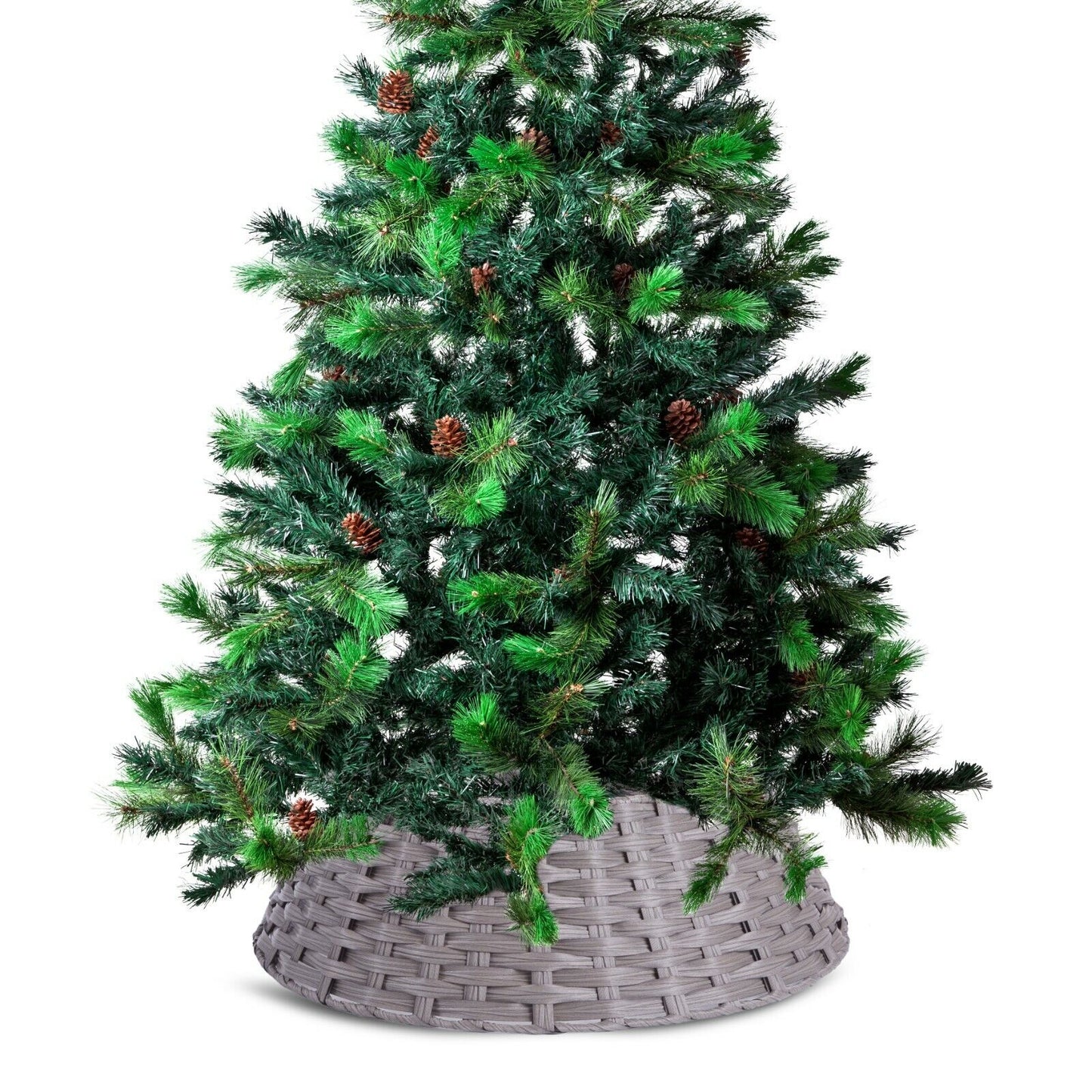 Faux Wicker Christmas Tree Skirt Xmas Tree Stand Cover Xmas Decoration Foldable