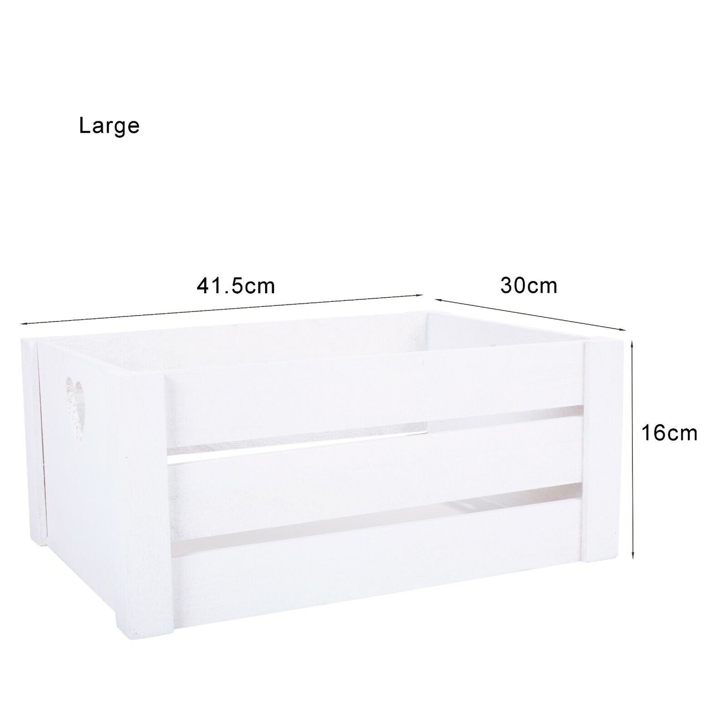 Pure White Lovely Heart Handle Wooden Crates Storage Shelves Box Christmas Gift