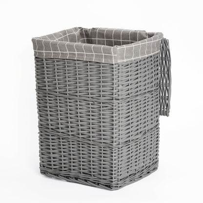 Grey Paint Laundry Wicker Basket Cotton Lining With Lid Bathroom Storage