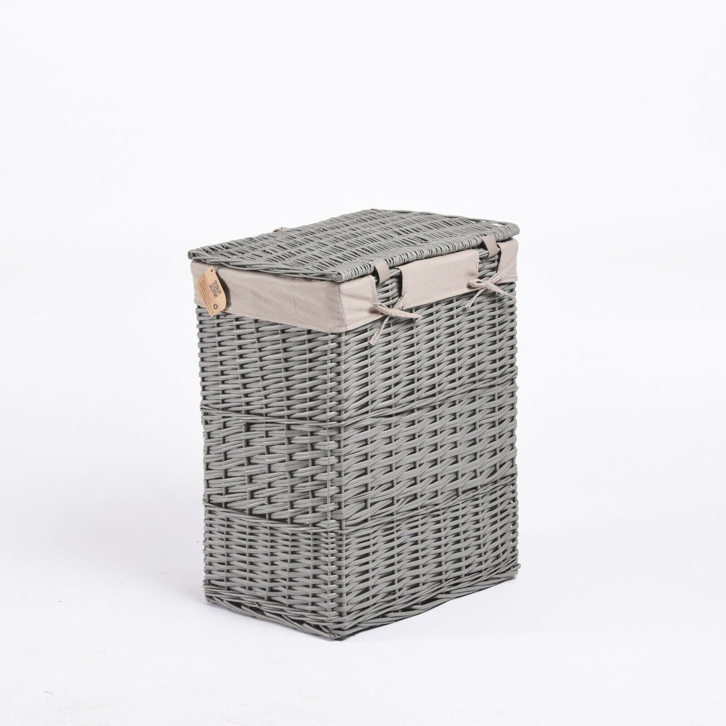 Premium Grey Paint Laundry Wicker Basket Cotton Lining With Lid Bathroom Storage