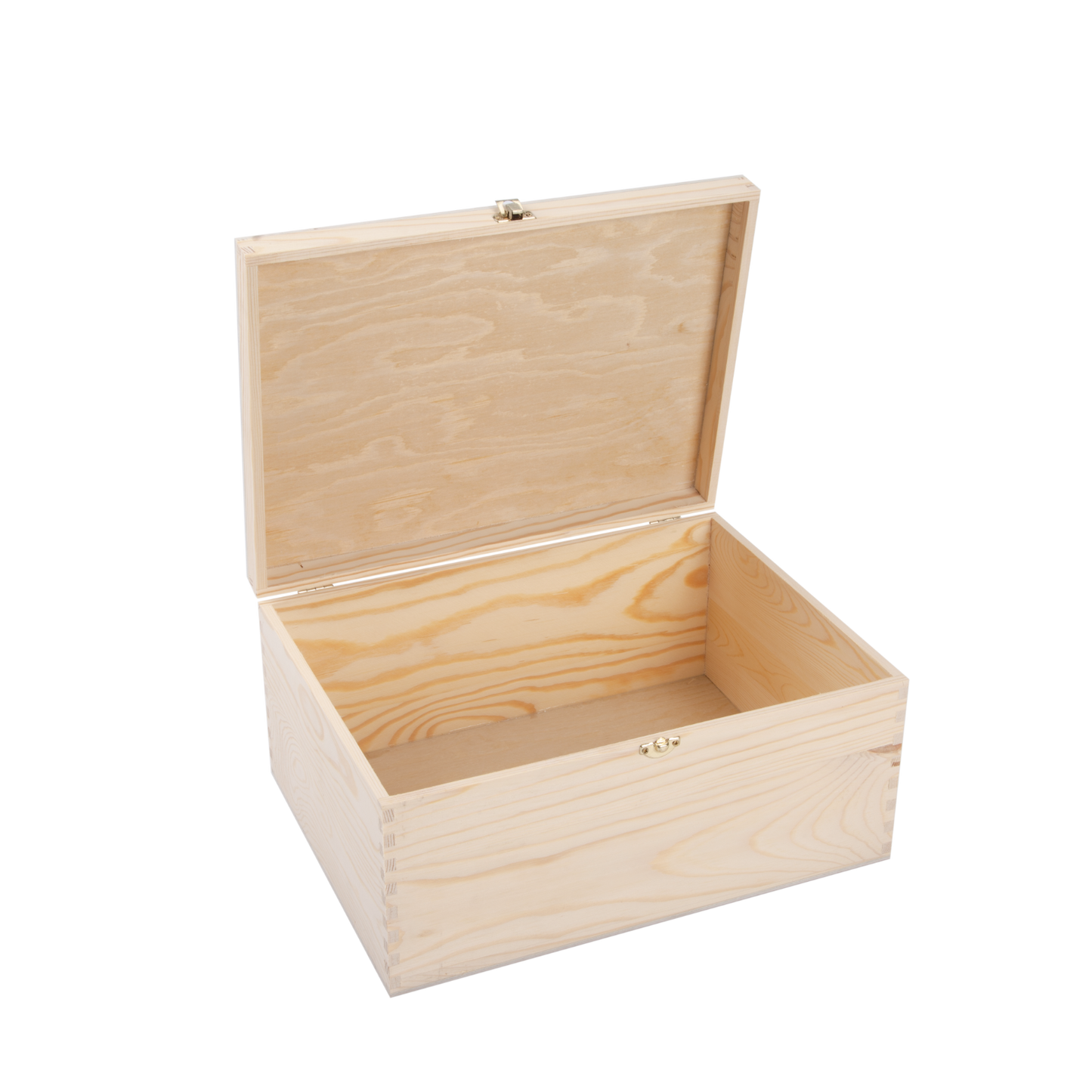 Natural Finish Wooden Storage Box DIY Crate With Hinged Lid And Locking Clasp