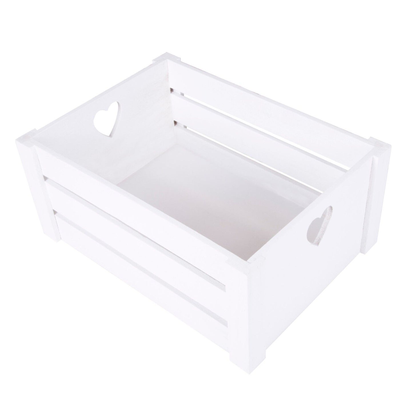 Pure White Lovely Heart Handle Wooden Crates Storage Shelves Box Christmas Gift