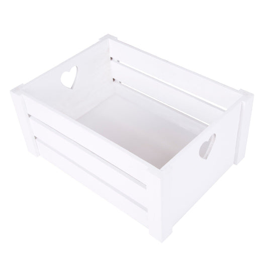 Pure White Lovely Heart Handle Wooden Crates Storage Shelves Box Christmas Gift