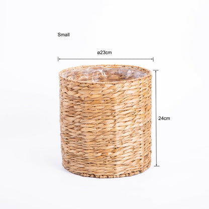 Natural Water Hyacinth Indoor Planter Wicker Flower Basket With Waterproof Liner