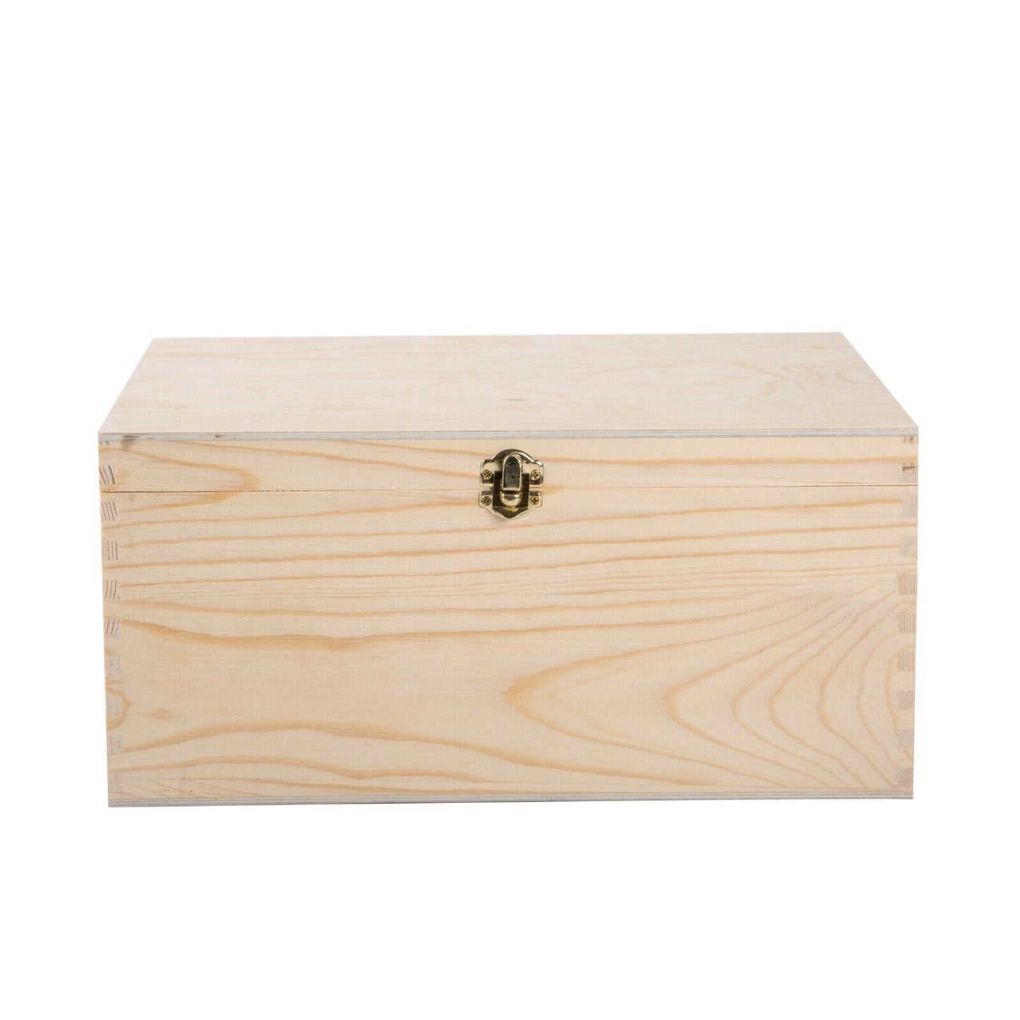 Natural Finish Wooden Storage Box DIY Crate With Hinged Lid And Locking Clasp