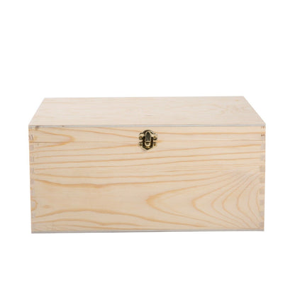 Natural Finish Wooden Storage Box DIY Crate With Hinged Lid And Locking Clasp