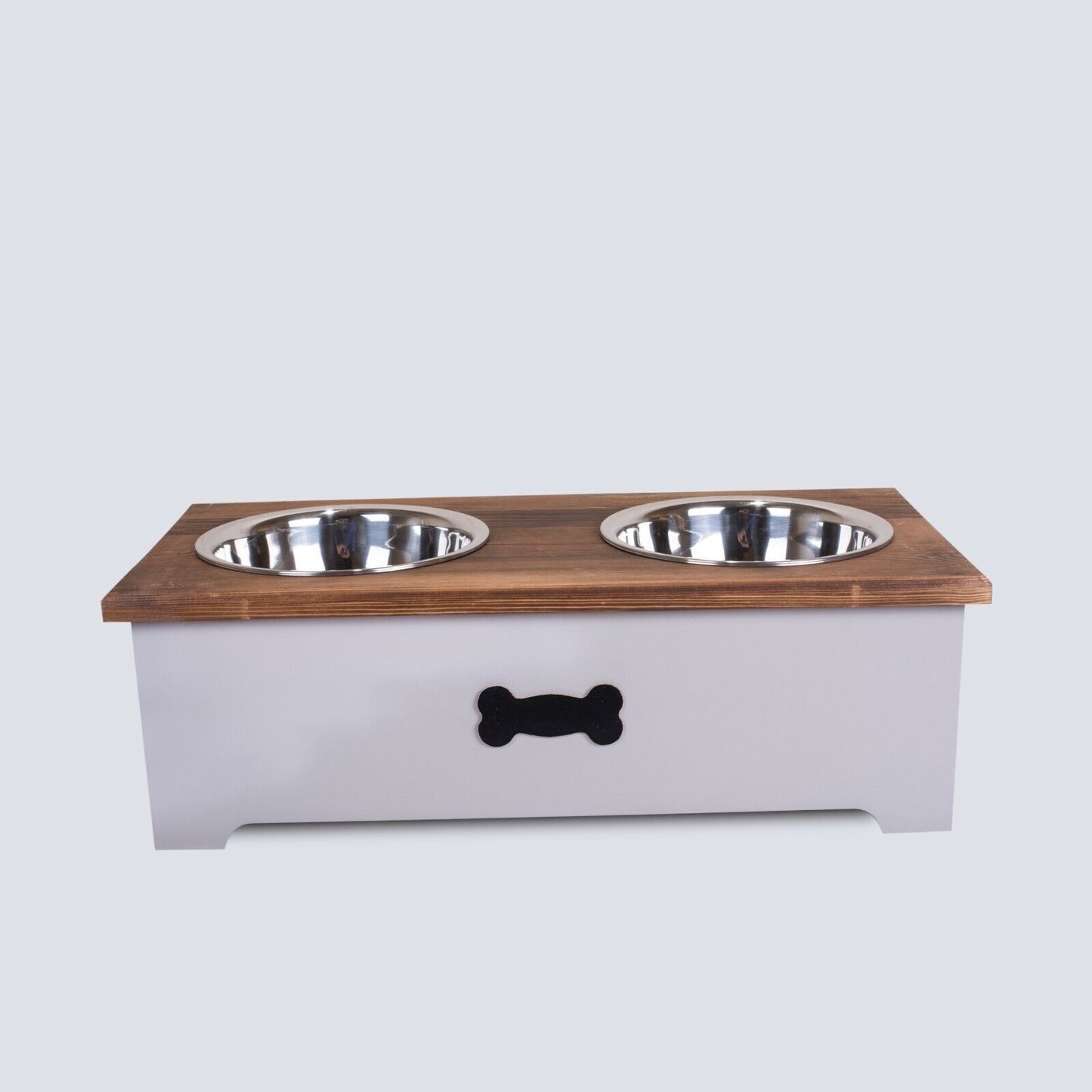 Luxury Dog Food Feeding Stand Station Stainless Double Raised  Bowls Wooden