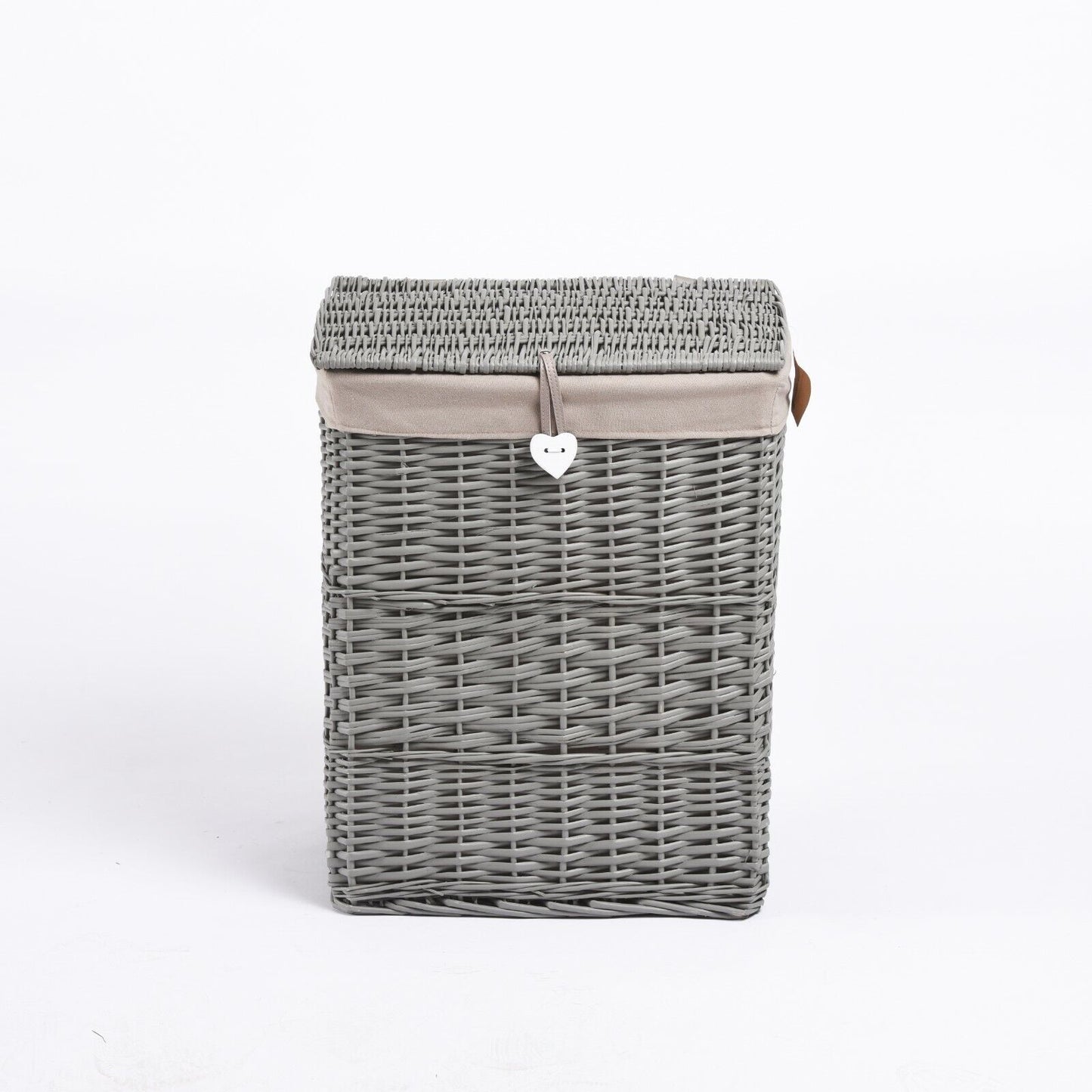 Premium Grey Paint Laundry Wicker Basket Cotton Lining With Lid Bathroom Storage