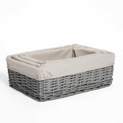 Grey Painted Three Sizes Available Wicker Storage Basket Shelf Organization Gift