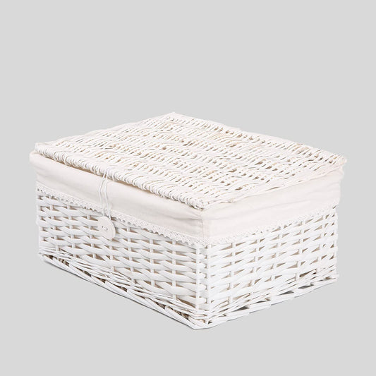 White Wicker Storage Basket With Lid Woven Hamper Basket Christmas Gift Basket