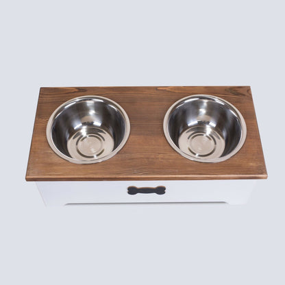 Luxury Dog Food Feeding Stand Station Stainless Double Raised  Bowls Wooden