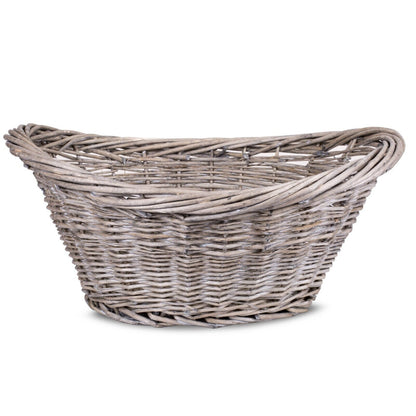 Wicker Grey Wash finish Log Basket Fireside Basket Garage Storage Basket