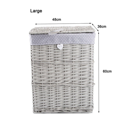 Premium Grey Paint Laundry Wicker Basket Cotton Lining With Lid Bathroom Storage