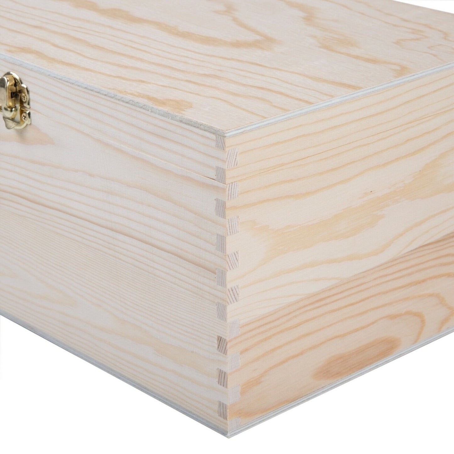 Natural Finish Wooden Storage Box DIY Crate With Hinged Lid And Locking Clasp