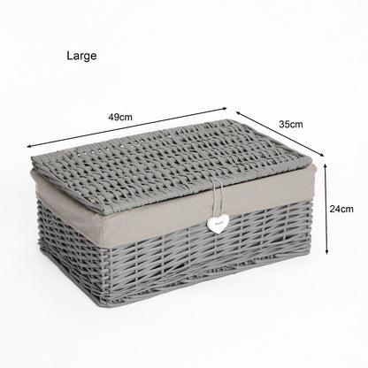 New Grey Painted Lid Wicker Basket Storage Collection Shelve Box Gift Hamper