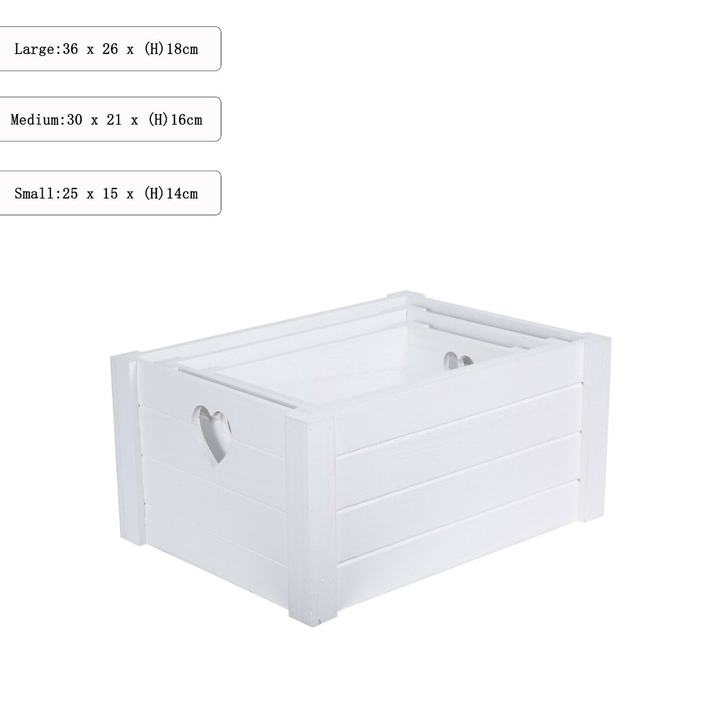 Pure White Heart Cutout Handles Wooden Crates Shelve Storage Box Gift Hamper