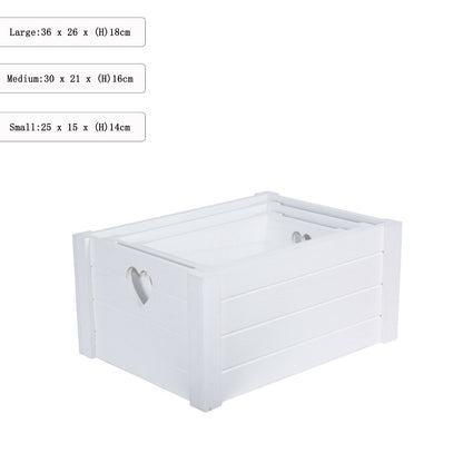 Pure White Heart Cutout Handles Wooden Crates Shelve Storage Box Gift Hamper