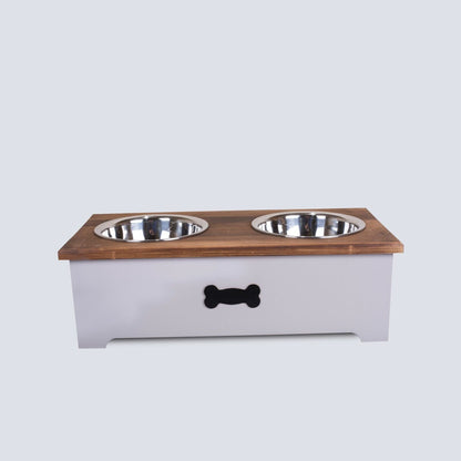 Luxury Dog Food Feeding Stand Station Stainless Double Raised  Bowls Wooden