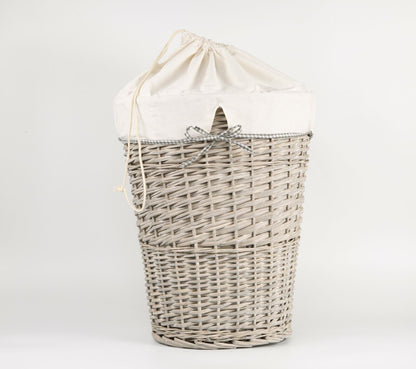 Wicker Laundry Basket Hamper With Cotton Liner Drawstring Close Bathroom Storage