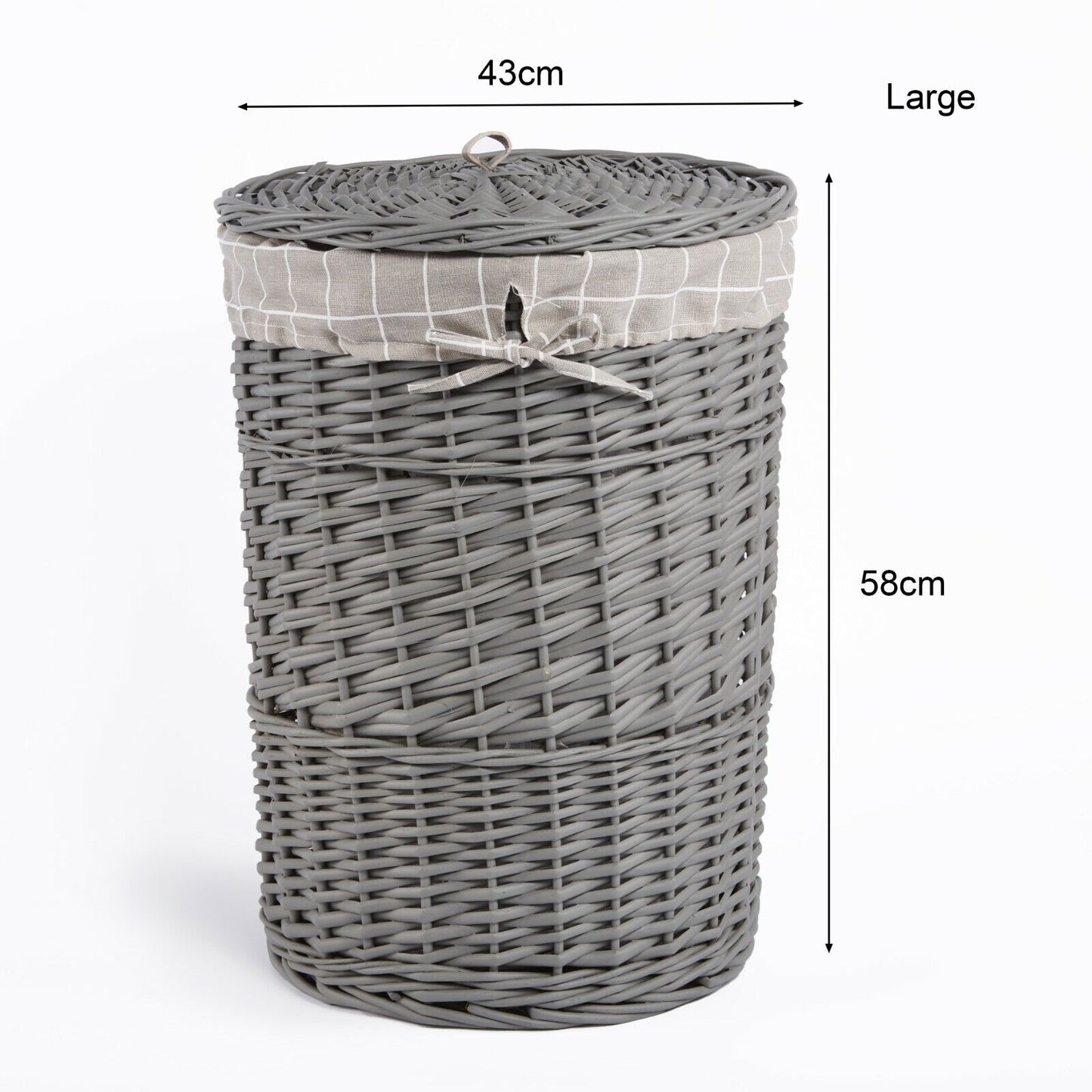 Grey Paint Round Laundry Wicker Basket Cotton Lining With Lid Bathroom Storage