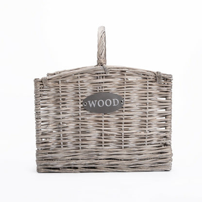 Medium Grey Washed Wicker Fireside Heavy Duty Log Basket