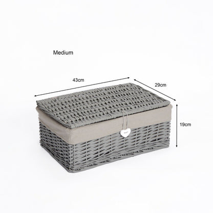 New Grey Painted Lid Wicker Basket Storage Collection Shelve Box Gift Hamper