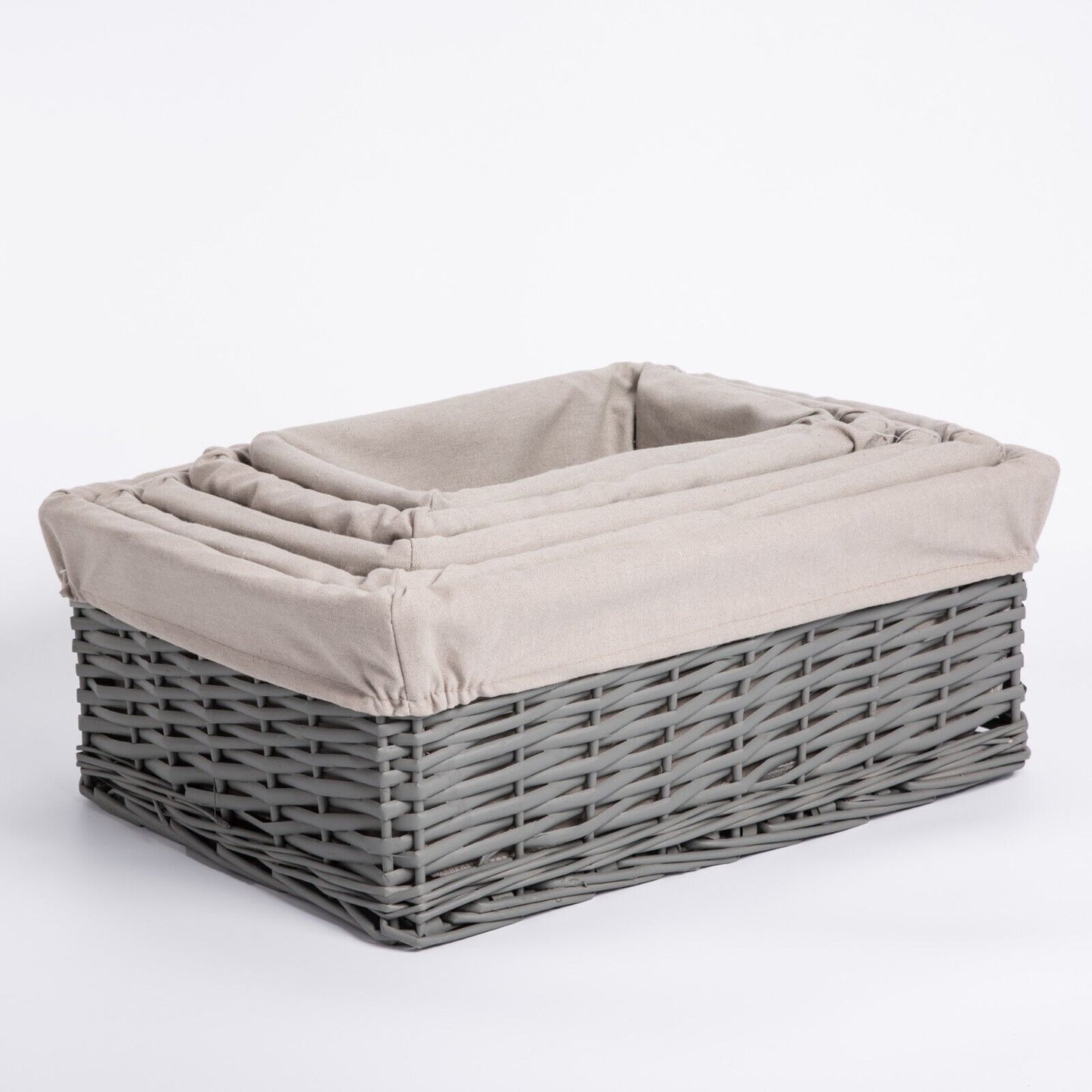 Grey Natural Wicker Storage Basket With Liner Shelf Basket Gift Hamper