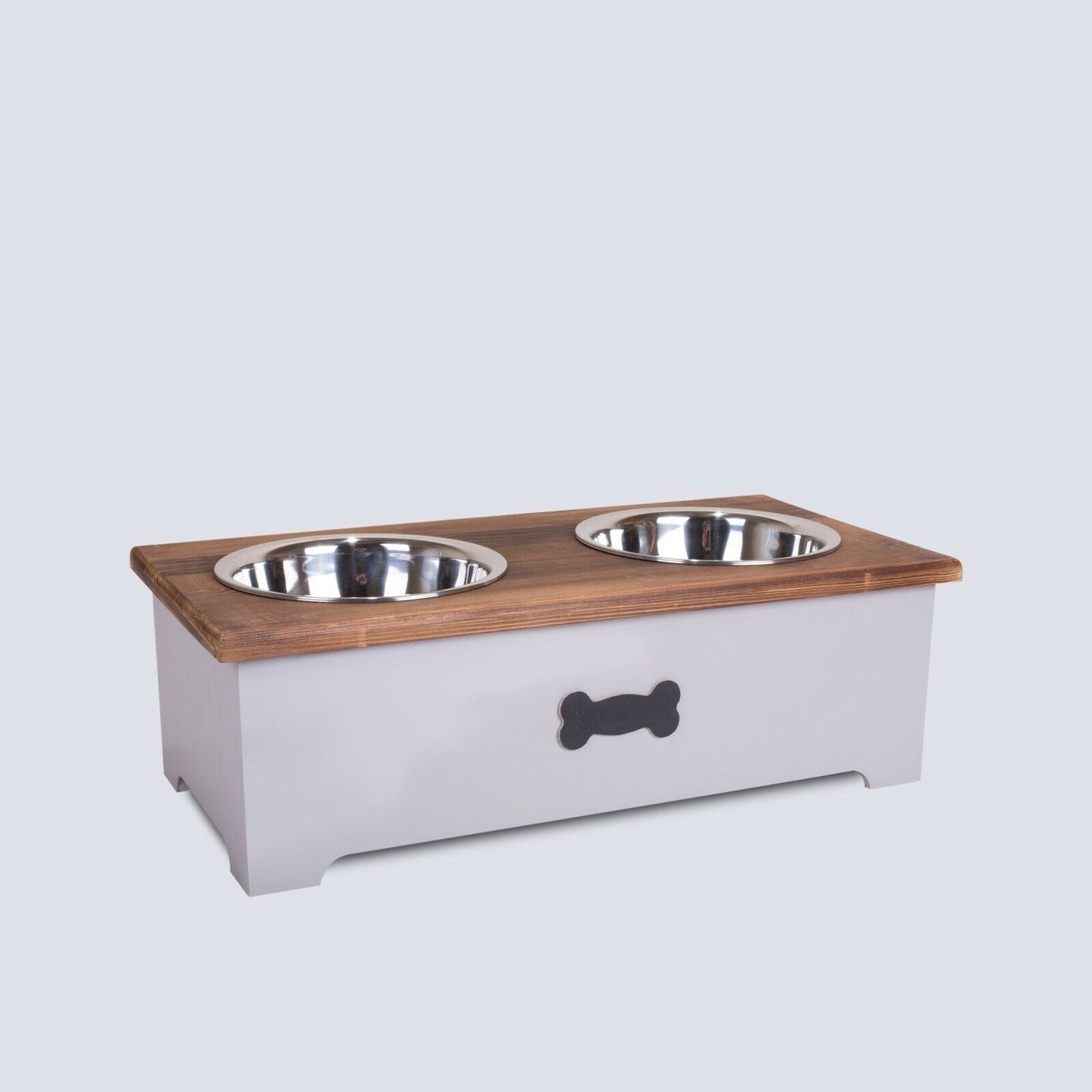 Luxury Dog Food Feeding Stand Station Stainless Double Raised  Bowls Wooden