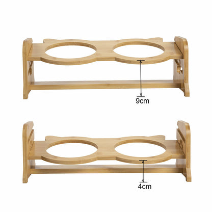 BH Solid Bamboo Height Adjustable Raised Pet Double Feeding Stand(2 bowls)