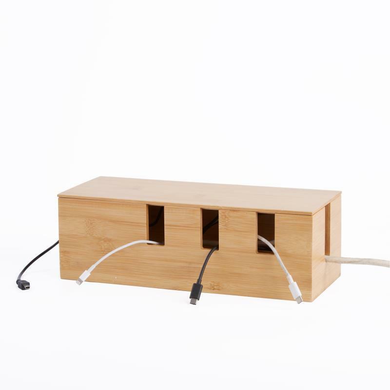 BH Bamboo Cable Tidy Organiser With Lid  Home Office Wire Organiser x 2