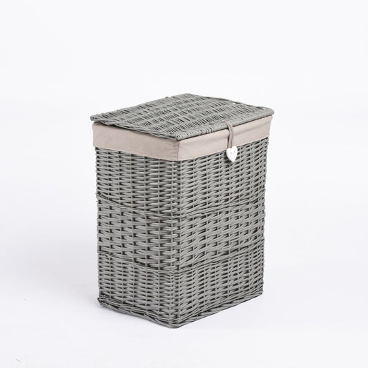 Premium Grey Paint Laundry Wicker Basket Cotton Lining With Lid Bathroom Storage