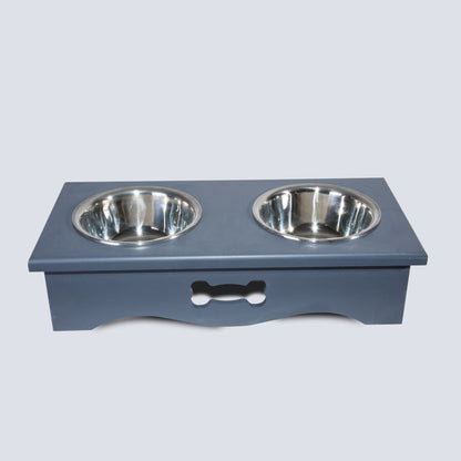 2020 Luxury Dog Food Feeding Stand Station Stainless Double Raised  Bowls Wooden