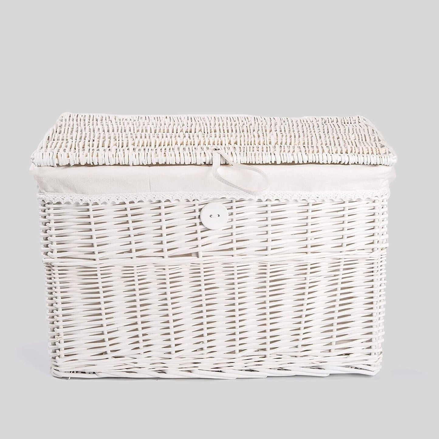 BH Premium White Wicker Storage Chest Storage Trunk Storage Footstool