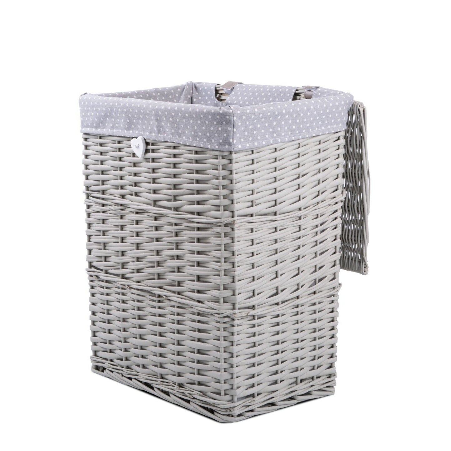 Premium Grey Paint Laundry Wicker Basket Cotton Lining With Lid Bathroom Storage