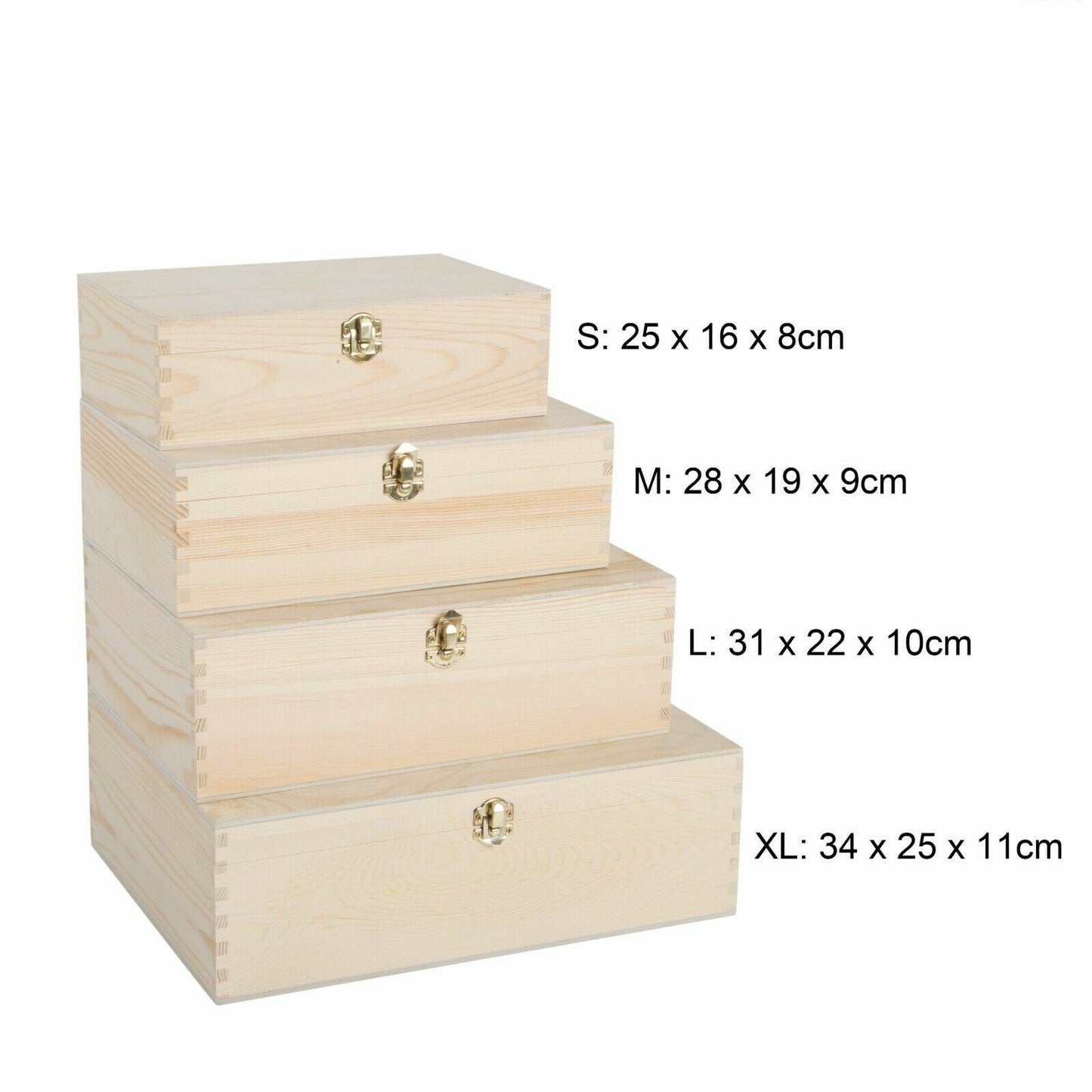 Natural Finish Wooden Storage Box DIY Crate With Hinged Lid And Locking Clasp