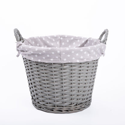 Grey Painted Open Storage Wicker Basket With Liner Laundry Toys Baby Nursery Box