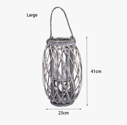 Wicker Lantern With Candle Holder Garden Lightning Table Light Rattan Lamp