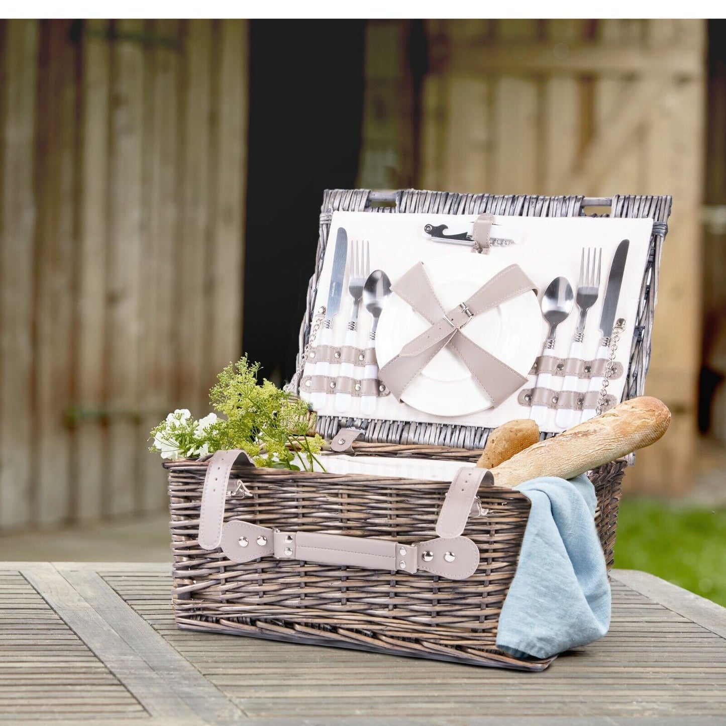 Premium Natural Wicker Fitted Picnic Hamper Picnic Basket Outdoor Picnic Set