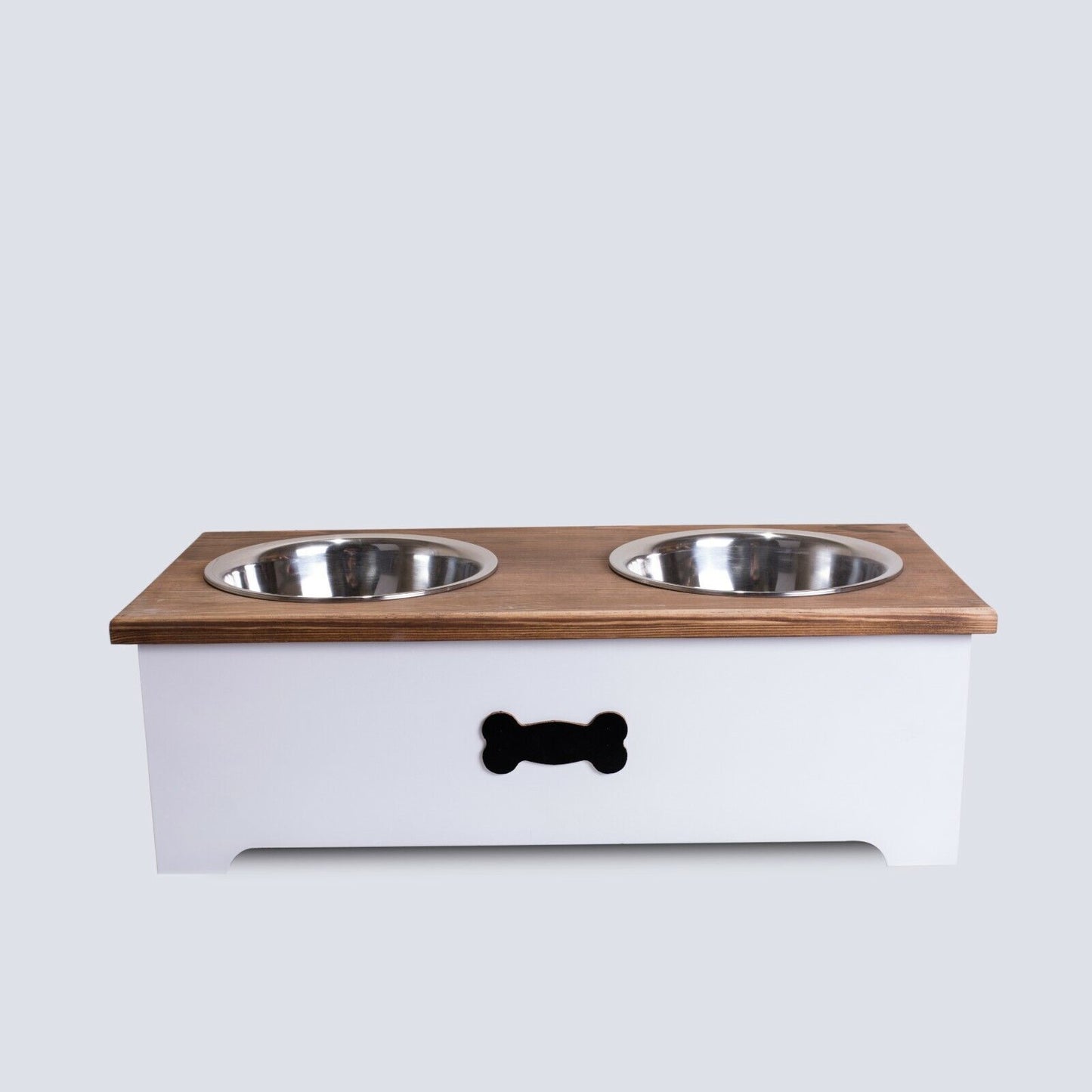 Luxury Dog Food Feeding Stand Station Stainless Double Raised  Bowls Wooden