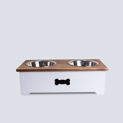 Luxury Dog Food Feeding Stand Station Stainless Double Raised  Bowls Wooden