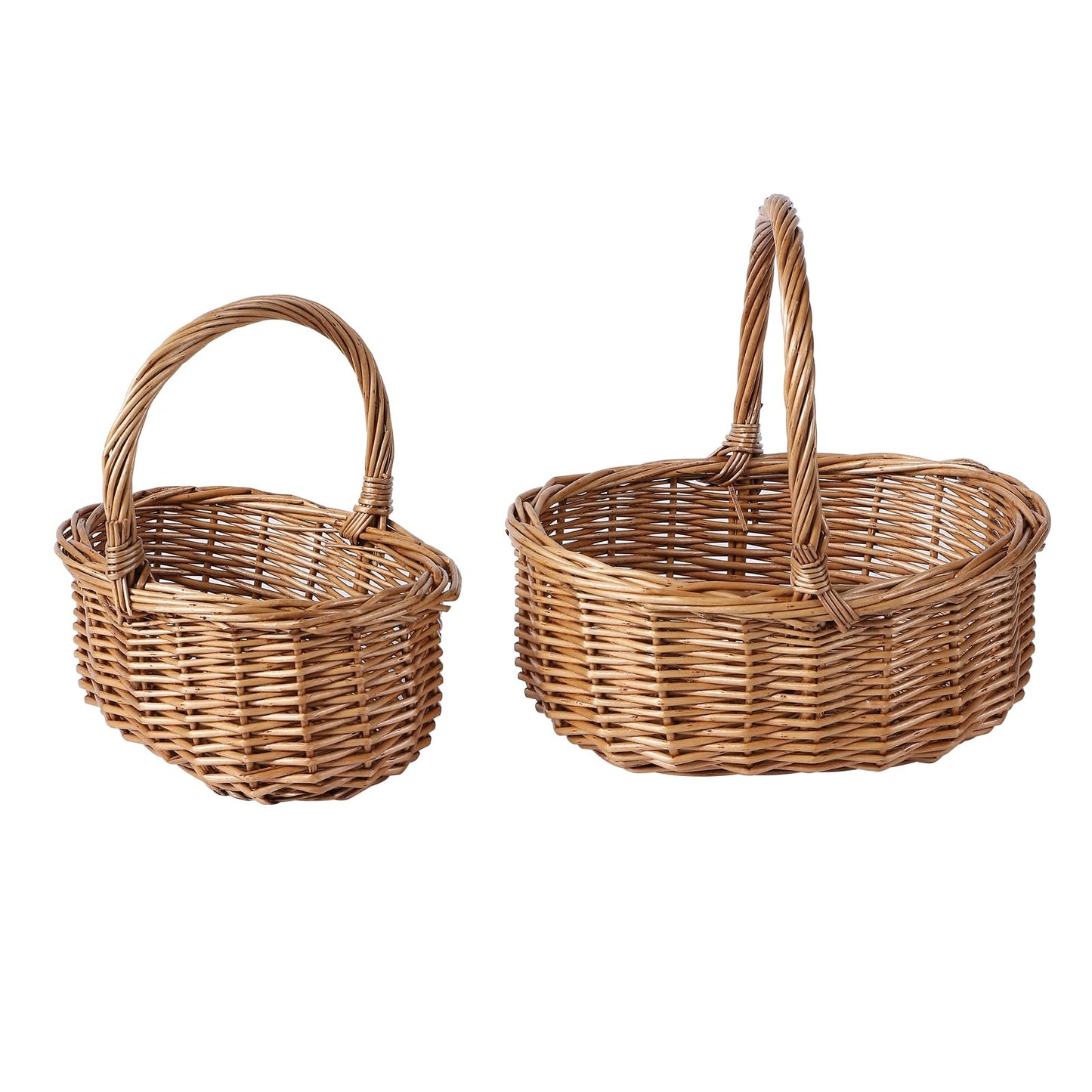 Set of 2 Natural Wicker Shopping Basket Easter Egg Hunt Basket Wedding Flower Girl Basket Kid Role Play Basket Kitchen Storage Basket