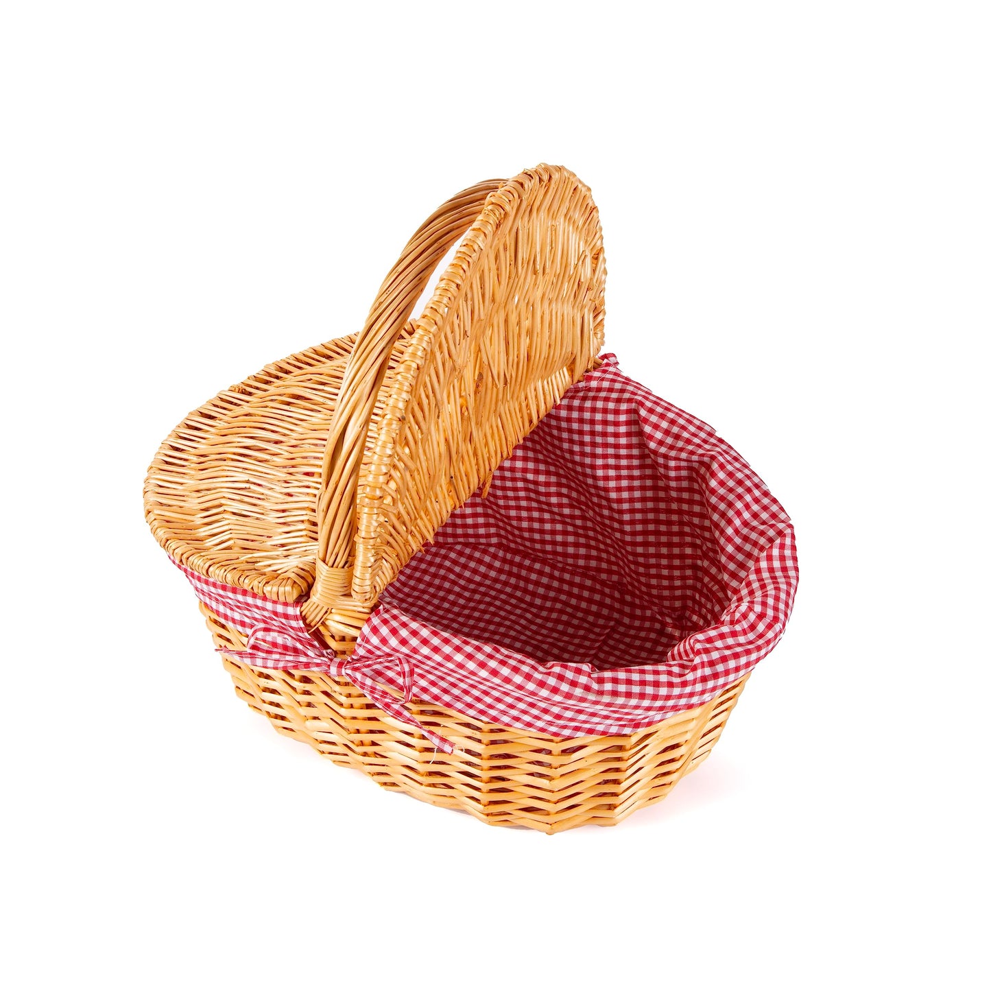 Two Lids Wicker Picnic Basket with High Handle with Liner Garden Harvest Basket Wedding Decoration